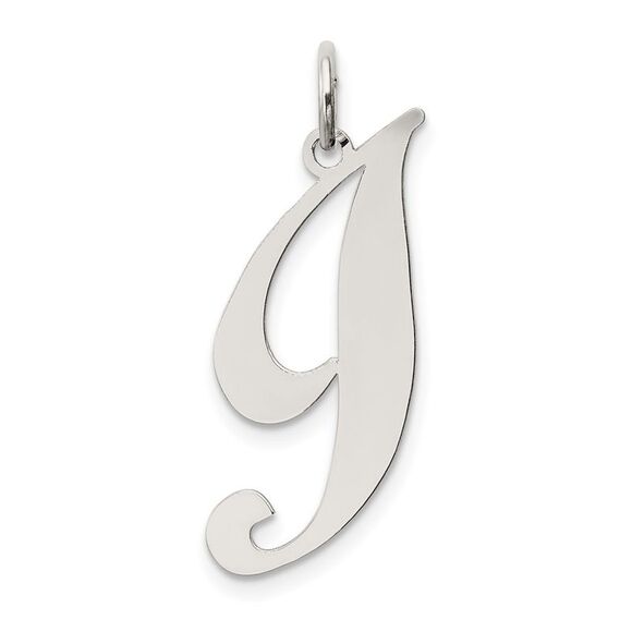 Sterling Silver, Ella Collection, LG Fancy Script Initial I Pendant - Picture 1 of 6
